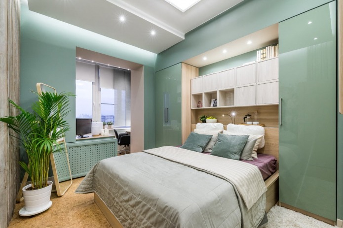 Phòng ngủ 9m2 sáng sủa với tông xanh tươi